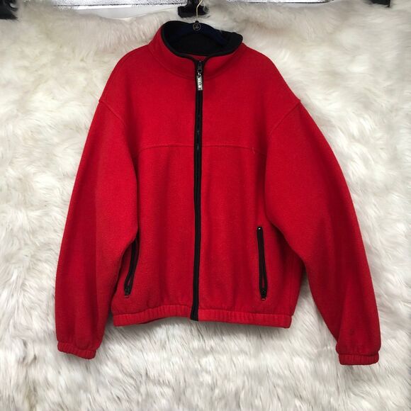 Eddie Bauer EBTEK Red Fleece Full Zip Jacket, Zip Pockets, Men’s SZ L Tall - Picture 1 of 8